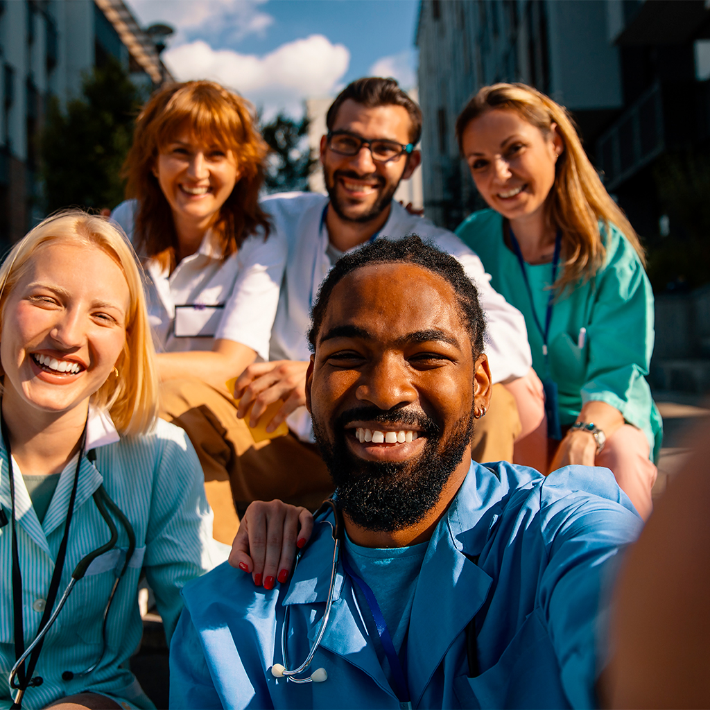 Group of young health students taking a selfie