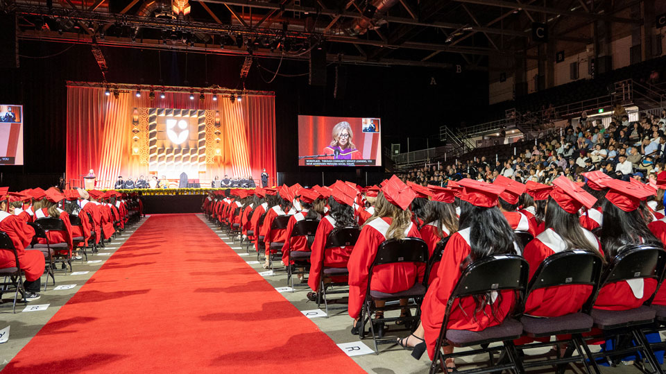 Wide angle image of crowd of graduates
